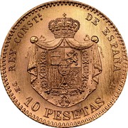 Spain 10 Pesetas Alfonso XII 1878 (78) EM-M KM# 677 10 PESETAS M REY CONSTL. DE ESPAÑA coin reverse Spain 10 Pesetas Alfonso XII 1878 (78) EM-M KM# 677 10 PESETAS M REY CONSTL. DE ESPAÑA coin reverse
