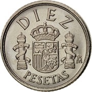 Spain 10 Pesetas Juan Carlos I 1983 KM# 827 DIEZ PLUS ULTRA M PESETAS coin reverse Spain 10 Pesetas Juan Carlos I 1983 KM# 827 DIEZ PLUS ULTRA M PESETAS coin reverse