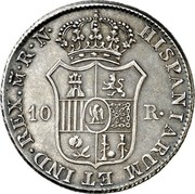 Spain 10 R Joseph Napolean 1812 RN KM# 541 HISPANIARUM ET IND REX M R N 10 R coin reverse Spain 10 R Joseph Napolean 1812 RN KM# 541 HISPANIARUM ET IND REX M R N 10 R coin reverse
