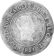 Spain 10 Rs 1821 LT KM# 560.3 Milled Real Coinage FERN 7º POR LA G DE DIOS Y LA CONST 1821 coin obverse Spain 10 Rs 1821 LT KM# 560.3 Milled Real Coinage FERN 7º POR LA G DE DIOS Y LA CONST 1821 coin obverse