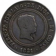 Spain 10 Rs Ferdinand VII 1821 UG KM# 560.1 FERN 7º POR LA G DE DIOS Y LA CONST 1821 coin obverse Spain 10 Rs Ferdinand VII 1821 UG KM# 560.1 FERN 7º POR LA G DE DIOS Y LA CONST 1821 coin obverse