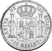 Spain 10 Reales Isabel II 1852 KM# 595.1 10 REALES REINA DE LAS ESPAÑAS coin reverse Spain 10 Reales Isabel II 1852 KM# 595.1 10 REALES REINA DE LAS ESPAÑAS coin reverse