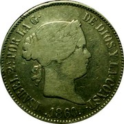 Spain 10 Reales 1860 KM# 611.1 Kingdom Decimal Coinage ISABEL 2A POR LA GRACIA DE DIOS Y LA CONST 1860 coin obverse Spain 10 Reales 1860 KM# 611.1 Kingdom Decimal Coinage ISABEL 2A POR LA GRACIA DE DIOS Y LA CONST 1860 coin obverse