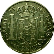 Spain 10 Reales 1860 KM# 611.1 Kingdom Decimal Coinage 10 REALES REINA DE LAS ESPAÑAS coin reverse Spain 10 Reales 1860 KM# 611.1 Kingdom Decimal Coinage 10 REALES REINA DE LAS ESPAÑAS coin reverse