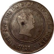 Spain 10 Rs Ferdinand VII 1821 SR KM# 560.2 FERN 7º POR LA G DE DIOS Y LA CONST 1821 coin obverse Spain 10 Rs Ferdinand VII 1821 SR KM# 560.2 FERN 7º POR LA G DE DIOS Y LA CONST 1821 coin obverse