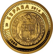 Spain 100 Euro Two Excelentes of Granada 2014 Proof KM# 1313 ESPAÑA 2014 M 100 EURO coin obverse Spain 100 Euro Two Excelentes of Granada 2014 Proof KM# 1313 ESPAÑA 2014 M 100 EURO coin obverse