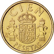 Spain 100 Pesetas Juan Carlos I CIEN 1986 KM# 826 CIEN PLVS VLTRA M PESETAS coin reverse Spain 100 Pesetas Juan Carlos I CIEN 1986 KM# 826 CIEN PLVS VLTRA M PESETAS coin reverse