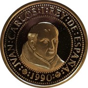 Spain 100 Pesetas Junipero Serra 1990 Proof KM# 854 1990 JVAN CARLOS I REY DE ESPAÑA coin obverse Spain 100 Pesetas Junipero Serra 1990 Proof KM# 854 1990 JVAN CARLOS I REY DE ESPAÑA coin obverse