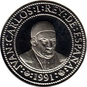 Spain 100 Pesetas Celestino Mutis 1991 Proof KM# 882 1991 JVAN CARLOS I REY DE ESPAÑA coin obverse Spain 100 Pesetas Celestino Mutis 1991 Proof KM# 882 1991 JVAN CARLOS I REY DE ESPAÑA coin obverse
