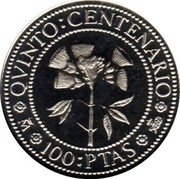 Spain 100 Pesetas Celestino Mutis 1991 Proof KM# 882 QVINTO CENTENARIO 100 PTAS coin reverse Spain 100 Pesetas Celestino Mutis 1991 Proof KM# 882 QVINTO CENTENARIO 100 PTAS coin reverse