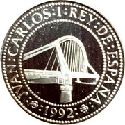 Spain 100 Pesetas Bridges 1992 Proof KM# 993 1992 JVAN CARLOS I REY DE ESPAÑA coin obverse Spain 100 Pesetas Bridges 1992 Proof KM# 993 1992 JVAN CARLOS I REY DE ESPAÑA coin obverse