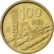 Spain 100 Pesetas Juan Carlos I FAO 1995 (M) KM# 950 100 PTAS M FAO coin reverse Spain 100 Pesetas Juan Carlos I FAO 1995 (M) KM# 950 100 PTAS M FAO coin reverse