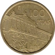 Spain 100 Pesetas National Library 1996 (M) KM# 964 M 100 PTAS BIBLIOTECA NACIONAL coin reverse Spain 100 Pesetas National Library 1996 (M) KM# 964 M 100 PTAS BIBLIOTECA NACIONAL coin reverse