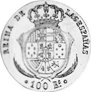 Spain 100 Reales Isabel II 1854 KM# 596.1 REINA DE LAS ESPAÑAS 100 RS coin reverse Spain 100 Reales Isabel II 1854 KM# 596.1 REINA DE LAS ESPAÑAS 100 RS coin reverse