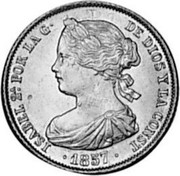 Spain 100 Reales Isabel II 1857 KM# 605.3 ISABEL 2A. POR LA G DE DIOS Y LA CONST 1857 coin obverse Spain 100 Reales Isabel II 1857 KM# 605.3 ISABEL 2A. POR LA G DE DIOS Y LA CONST 1857 coin obverse