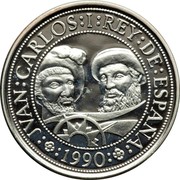 Spain 1000 Pesetas Magallanes and Elcano 1990 Proof KM# 858 1990 JVAN CARLOS I REY DE ESPAÑA coin obverse Spain 1000 Pesetas Magallanes and Elcano 1990 Proof KM# 858 1990 JVAN CARLOS I REY DE ESPAÑA coin obverse