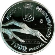 Spain 1000 Pesetas Atlanta Paralympic Games 1996 Proof KM# 973 JUEGOS COMITE PARALIMPICO ESPAÑOL PARALIMPICOS M 1000 PESETAS coin reverse Spain 1000 Pesetas Atlanta Paralympic Games 1996 Proof KM# 973 JUEGOS COMITE PARALIMPICO ESPAÑOL PARALIMPICOS M 1000 PESETAS coin reverse