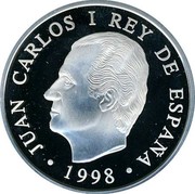 Spain 1000 Pesetas Lisbon Expo 1998 Proof KM# 1000 JUAN CARLOS I REY DE ESPAÑA 1998 coin obverse Spain 1000 Pesetas Lisbon Expo 1998 Proof KM# 1000 JUAN CARLOS I REY DE ESPAÑA 1998 coin obverse