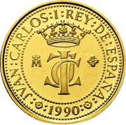 Spain 10000 Pesetas Cuauhtemoc 1990 Proof KM# 874 JVAN CARLOS I REY DE ESPAÑA M JCI 1990 coin obverse Spain 10000 Pesetas Cuauhtemoc 1990 Proof KM# 874 JVAN CARLOS I REY DE ESPAÑA M JCI 1990 coin obverse