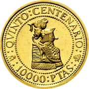 Spain 10000 Pesetas Cuauhtemoc 1990 Proof KM# 874 QVINTO CENTENARIO M 10000 PTAS 500 coin reverse Spain 10000 Pesetas Cuauhtemoc 1990 Proof KM# 874 QVINTO CENTENARIO M 10000 PTAS 500 coin reverse