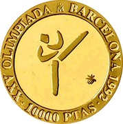 Spain 10000 Pesetas Taekwondo 1991 Proof. Uncirculated strikes have medallic die alignment and edges with reeded and plain sections; Proof strikes have coin die alignment and reeded edges KM# 895 XXV OLIMPIADA M BARCELONA 1992 10000 PTAS coin reverse Spain 10000 Pesetas Taekwondo 1991 Proof. Uncirculated strikes have medallic die alignment and edges with reeded and plain sections; Proof strikes have coin die alignment and reeded edges KM# 895 XXV OLIMPIADA M BARCELONA 1992 10000 PTAS coin reverse