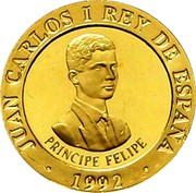 Spain 10000 Pesetas Baseball 1992 Proof. Uncirculated strikes have medallic die alignment and edges with reeded and plain sections; Proof strikes have coin die alignment and reeded edges KM# 915 JUAN CARLOS I REY DE ESPAÑA PRINCIPE FELIPE 1992 coin obverse Spain 10000 Pesetas Baseball 1992 Proof. Uncirculated strikes have medallic die alignment and edges with reeded and plain sections; Proof strikes have coin die alignment and reeded edges KM# 915 JUAN CARLOS I REY DE ESPAÑA PRINCIPE FELIPE 1992 coin obverse