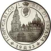Spain 10000 Pesetas Cathedral and pilgrims 1993 Proof KM# 928 JUAN CARLOS I REY DE ESPAÑA 19 M 93 coin obverse Spain 10000 Pesetas Cathedral and pilgrims 1993 Proof KM# 928 JUAN CARLOS I REY DE ESPAÑA 19 M 93 coin obverse