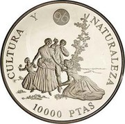 Spain 10000 Pesetas The Nude Maja 1996 Proof KM# 970 CULTURA Y NATURALEZA 10000 PTAS coin reverse Spain 10000 Pesetas The Nude Maja 1996 Proof KM# 970 CULTURA Y NATURALEZA 10000 PTAS coin reverse