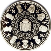 Spain 10000 Pesetas The King and the Queen 1997 Proof KM# 1027 FELIPE V LUIS I FERNANDO VI CARLOS III CARLOS IV FERNANDO VII ISABEL II ALFONSO XII ALFONSO XIII III CENTENARIO DE LA CASA DE BORBÓN 10000 PTAS coin reverse Spain 10000 Pesetas The King and the Queen 1997 Proof KM# 1027 FELIPE V LUIS I FERNANDO VI CARLOS III CARLOS IV FERNANDO VII ISABEL II ALFONSO XII ALFONSO XIII III CENTENARIO DE LA CASA DE BORBÓN 10000 PTAS coin reverse