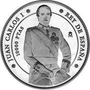 Spain 10000 Pesetas 500th Birthday of Charles I (2000) Proof KM# 1068 JUAN CARLOS I REY DE ESPAÑA 10000 PTAS M coin obverse Spain 10000 Pesetas 500th Birthday of Charles I (2000) Proof KM# 1068 JUAN CARLOS I REY DE ESPAÑA 10000 PTAS M coin obverse