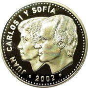 Spain 12 Euro Spanish Presidency of the European Union Council 2002 Proof KM# 1049 JUAN CARLOS I Y SOFIA 2002 coin obverse Spain 12 Euro Spanish Presidency of the European Union Council 2002 Proof KM# 1049 JUAN CARLOS I Y SOFIA 2002 coin obverse