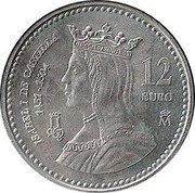 Spain 12 Euro 500th Anniversary of Death of Isabel 2004 (M) Proof KM# 1095 ISABEL I DE CASTILLA 1451-1504 12 EURO M coin reverse Spain 12 Euro 500th Anniversary of Death of Isabel 2004 (M) Proof KM# 1095 ISABEL I DE CASTILLA 1451-1504 12 EURO M coin reverse
