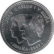 Spain 12 Euro 50th Anniversary of the Treaty of Rome 2007 Proof KM# 1129 JUAN CARLOS I Y SOFIA ESPAÑA 2007 coin obverse Spain 12 Euro 50th Anniversary of the Treaty of Rome 2007 Proof KM# 1129 JUAN CARLOS I Y SOFIA ESPAÑA 2007 coin obverse