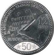 Spain 12 Euro 50th Anniversary of the Treaty of Rome 2007 Proof KM# 1129 50 ANIVERSARIO TRATADO DE ROMA 12 EURO EUROPA coin reverse Spain 12 Euro 50th Anniversary of the Treaty of Rome 2007 Proof KM# 1129 50 ANIVERSARIO TRATADO DE ROMA 12 EURO EUROPA coin reverse