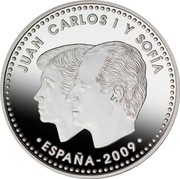 Spain 12 Euro 10 Years OF European Monetary Union 2009 Proof KM# 1212 JUAN CARLOS I Y SOFÍA ESPAÑA 2009 coin obverse Spain 12 Euro 10 Years OF European Monetary Union 2009 Proof KM# 1212 JUAN CARLOS I Y SOFÍA ESPAÑA 2009 coin obverse