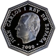 Spain 1500 Pesetas Dove 2000 Proof KM# 1039 JUAN CARLOS I REY DE ESPAÑA 2000 coin obverse Spain 1500 Pesetas Dove 2000 Proof KM# 1039 JUAN CARLOS I REY DE ESPAÑA 2000 coin obverse