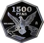 Spain 1500 Pesetas Dove 2000 Proof KM# 1039 1500 PTAS MILENIO coin reverse Spain 1500 Pesetas Dove 2000 Proof KM# 1039 1500 PTAS MILENIO coin reverse