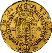 Spain 160 Rs Ferdinand VII 1822 SR KM# 565 REY DE LAS ESPAÑAS 160 RS M S R coin reverse Spain 160 Rs Ferdinand VII 1822 SR KM# 565 REY DE LAS ESPAÑAS 160 RS M S R coin reverse