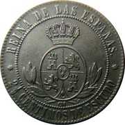 Spain 2-1/2 Centimos Seven-pointid star 1867 OM KM# 634.5 REINA DE LAS ESPAÑAS 2 1/2 CENTIMOS DE ESCUDO OM coin reverse Spain 2-1/2 Centimos Seven-pointid star 1867 OM KM# 634.5 REINA DE LAS ESPAÑAS 2 1/2 CENTIMOS DE ESCUDO OM coin reverse