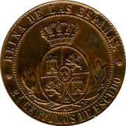Spain 2-1/2 Centimos Eight-pointed star 1868 OM KM# 634.1 REINA DE LAS ESPAÑAS 2 1/2 CENTIMOS DE ESCUDO OM coin reverse Spain 2-1/2 Centimos Eight-pointed star 1868 OM KM# 634.1 REINA DE LAS ESPAÑAS 2 1/2 CENTIMOS DE ESCUDO OM coin reverse