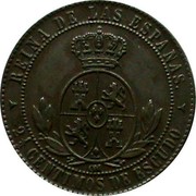 Spain 2-1/2 Centimos (Isabel II) KM# 634.4 REINA DE LAS ESPAÑAS. OM 2 1/2 CENTIMOS DE ESCUDO coin reverse Spain 2-1/2 Centimos (Isabel II) KM# 634.4 REINA DE LAS ESPAÑAS. OM 2 1/2 CENTIMOS DE ESCUDO coin reverse