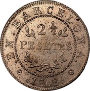 Spain 2 1/2 Pesetas Barselona 1808 KM# 68 2 1/2 PESETAS EN BARCELONA 1808 coin obverse Spain 2 1/2 Pesetas Barselona 1808 KM# 68 2 1/2 PESETAS EN BARCELONA 1808 coin obverse