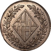 Spain 2 1/2 Pesetas Barselona 1808 KM# 68 coin reverse Spain 2 1/2 Pesetas Barselona 1808 KM# 68 coin reverse