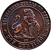 Spain 2 Centimos Provisional Government 1870 OM KM# 661 QUINIENTAS PIEZAS EN KILOG. DOS CENTIMOS OM coin reverse Spain 2 Centimos Provisional Government 1870 OM KM# 661 QUINIENTAS PIEZAS EN KILOG. DOS CENTIMOS OM coin reverse