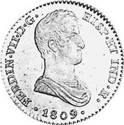 Spain 2 S Ferdinand VII 1809 CN KM# 456.1 FERDIN VII D G HISP ET IND R 1809 coin obverse Spain 2 S Ferdinand VII 1809 CN KM# 456.1 FERDIN VII D G HISP ET IND R 1809 coin obverse