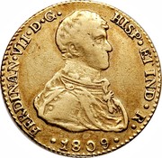 Spain 2 S Ferdinand VII 1809 S CN KM# 455 FERDINAN VII D G HISP ET IND R 1809 coin obverse Spain 2 S Ferdinand VII 1809 S CN KM# 455 FERDINAN VII D G HISP ET IND R 1809 coin obverse