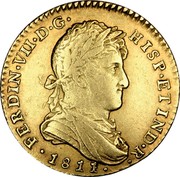Spain 2 S Ferdinand VII 1811 CI KM# 467 FERDIN VII D G HISP ET IND R 1811 coin obverse Spain 2 S Ferdinand VII 1811 CI KM# 467 FERDIN VII D G HISP ET IND R 1811 coin obverse
