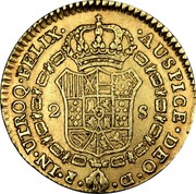 Spain 2 S Ferdinand VII 1811 CI KM# 467 IN ULTROQ FELIX AUSPICE DEO C CI 2 S coin reverse Spain 2 S Ferdinand VII 1811 CI KM# 467 IN ULTROQ FELIX AUSPICE DEO C CI 2 S coin reverse