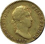 Spain 2 S Ferdinand VII 1813 CJ KM# 468 FERDIN VII D G HISP ET IND R 1813 coin obverse Spain 2 S Ferdinand VII 1813 CJ KM# 468 FERDIN VII D G HISP ET IND R 1813 coin obverse