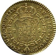 Spain 2 S Ferdinand VII 1813 CJ KM# 468 IN UTROQ FELIX AUSPICE DEO 2 S C CJ coin reverse Spain 2 S Ferdinand VII 1813 CJ KM# 468 IN UTROQ FELIX AUSPICE DEO 2 S C CJ coin reverse